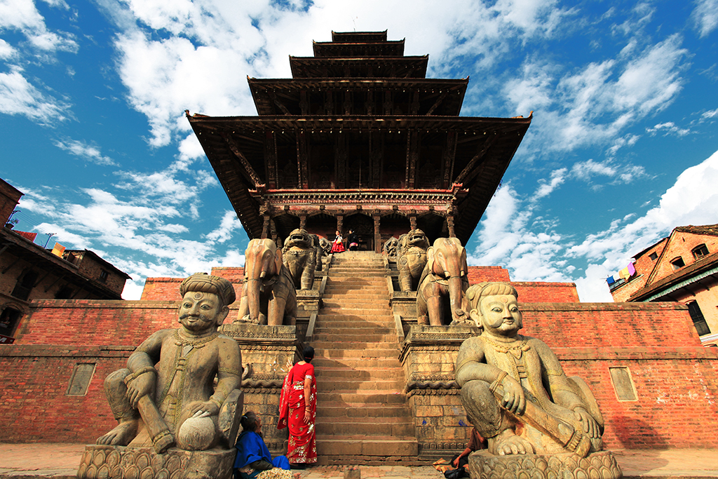 Old buddhistic statues on Bhaktapur Square. Kathmandu, Nepal